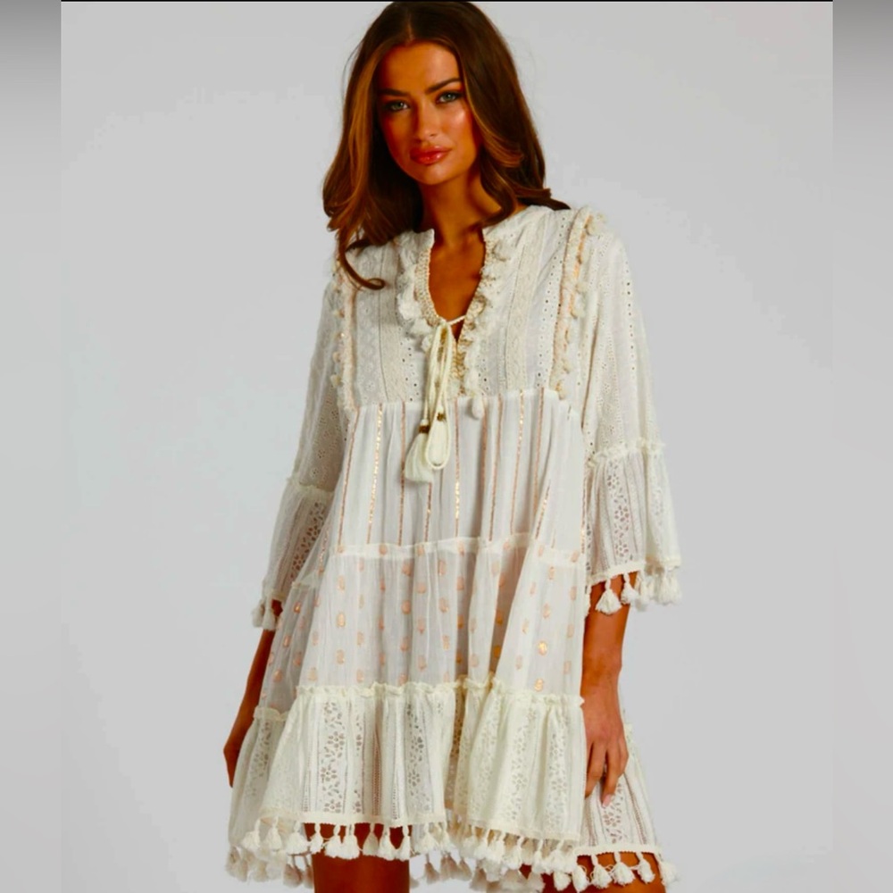 Grey & Gray Trim Detail Tiered Mini Dress Sz L